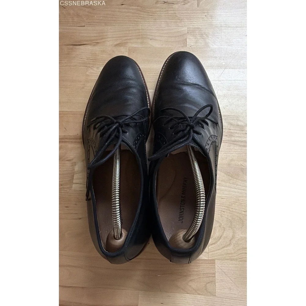 Johnston Murphy Black Men's Conard Plain Toe Oxford Leather Dress Shoes - 10.5